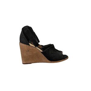 Vince Camuto Womens VC-Deedriana 8M Black Suede & Wood Wedge Sandals